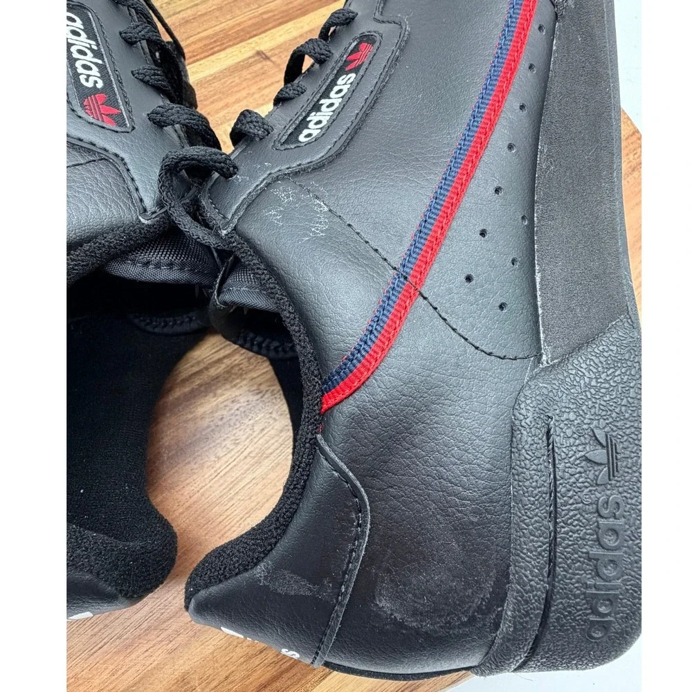 Adidas Continental 80 Black Leather Size 6 1/2 Sneakers Red Navy Stripe 0505‎